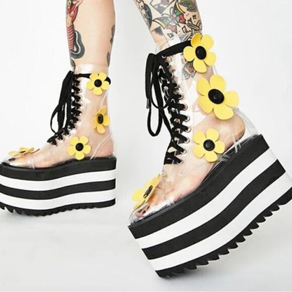 Clear Floral Platform Heeled Boots - Picture 13 of 14